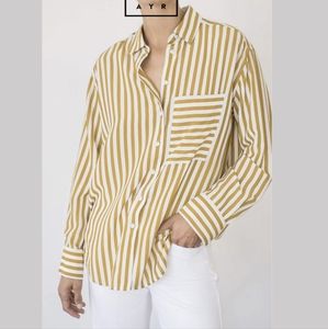 AYR Plunge Pool blouse XL Baguette Striped rust & white extra large button down